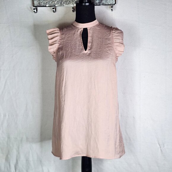 Massimo Tops - Massimo Blush Pink Ruffle Cap Sleeve Keyhole Front and Back Poly Top Size XS
